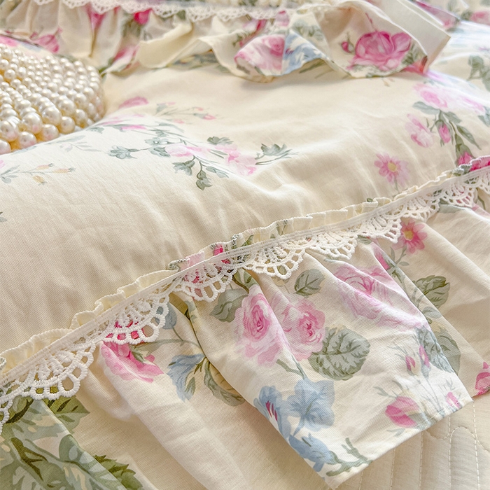 91家纺网 家纺一手货源 找家纺 瑞宝 2025新款法式全棉纯棉印花床裙三件套 可妮露