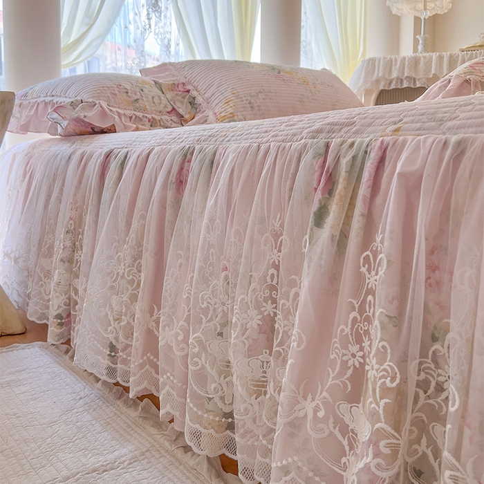 91家纺网 家纺一手货源 找家纺 瑞宝 2025新款法式全棉纯棉印花床裙三件套 沐熙