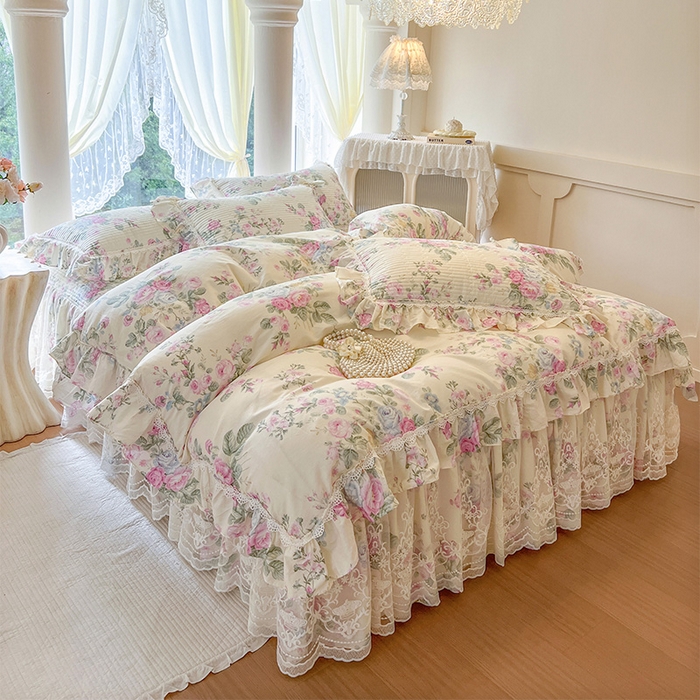 91家纺网 家纺一手货源 找家纺 瑞宝 2025新款法式全棉纯棉印花床裙四件套 可妮露