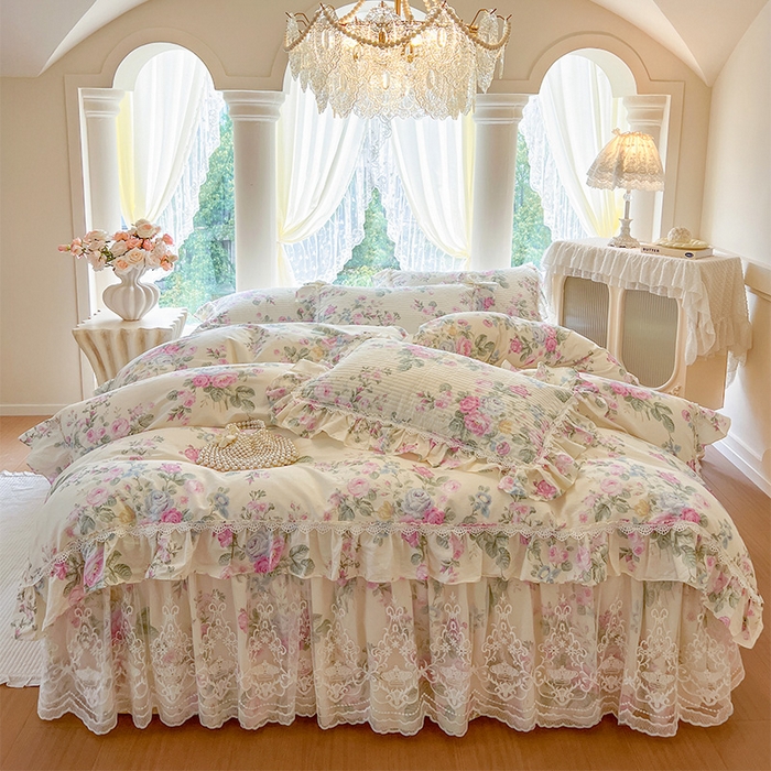 瑞宝 2025新款法式全棉纯棉印花床裙四件套 可妮露