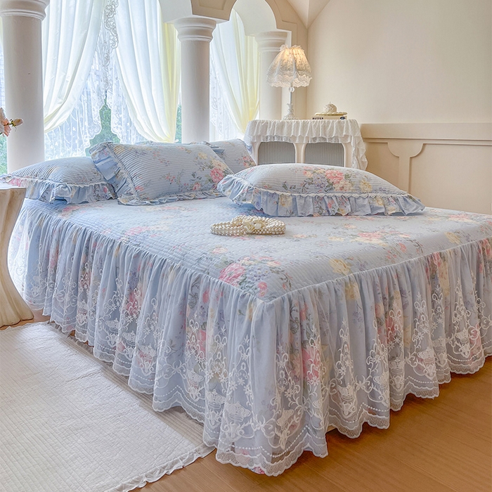 91家纺网 家纺一手货源 找家纺 瑞宝 2025新款法式全棉纯棉印花床裙四件套 栀夏海棠