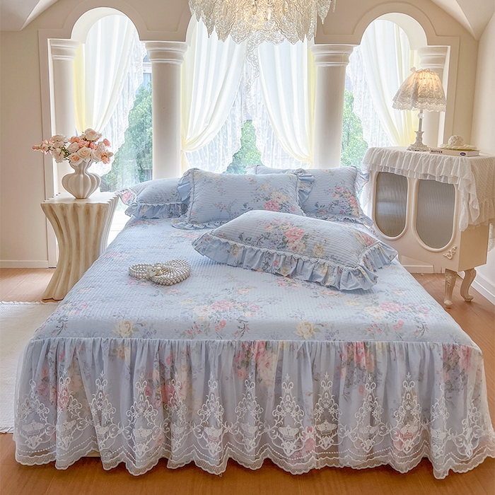 91家纺网 家纺一手货源 找家纺 瑞宝 2025新款法式全棉纯棉印花床裙四件套 栀夏海棠