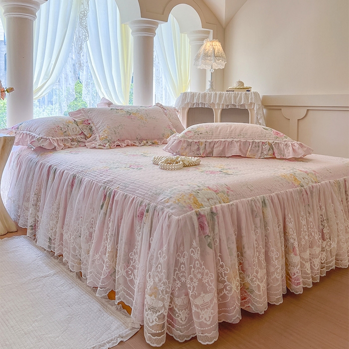 91家纺网 家纺一手货源 找家纺 瑞宝 2025新款法式全棉纯棉印花床裙四件套 沐熙