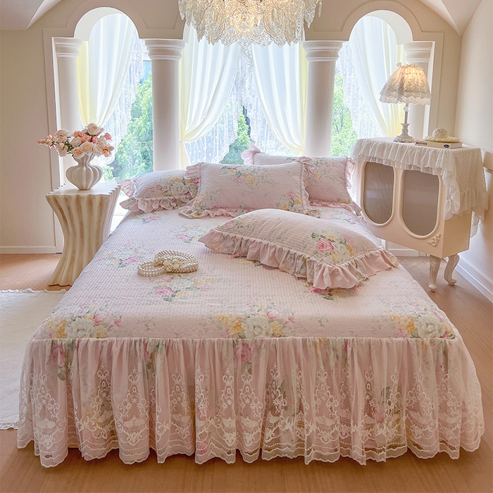 91家纺网 家纺一手货源 找家纺 瑞宝 2025新款法式全棉纯棉印花床裙四件套 沐熙