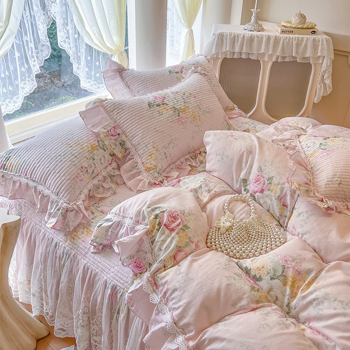 91家纺网 家纺一手货源 找家纺 瑞宝 2025新款法式全棉纯棉印花床裙四件套 沐熙