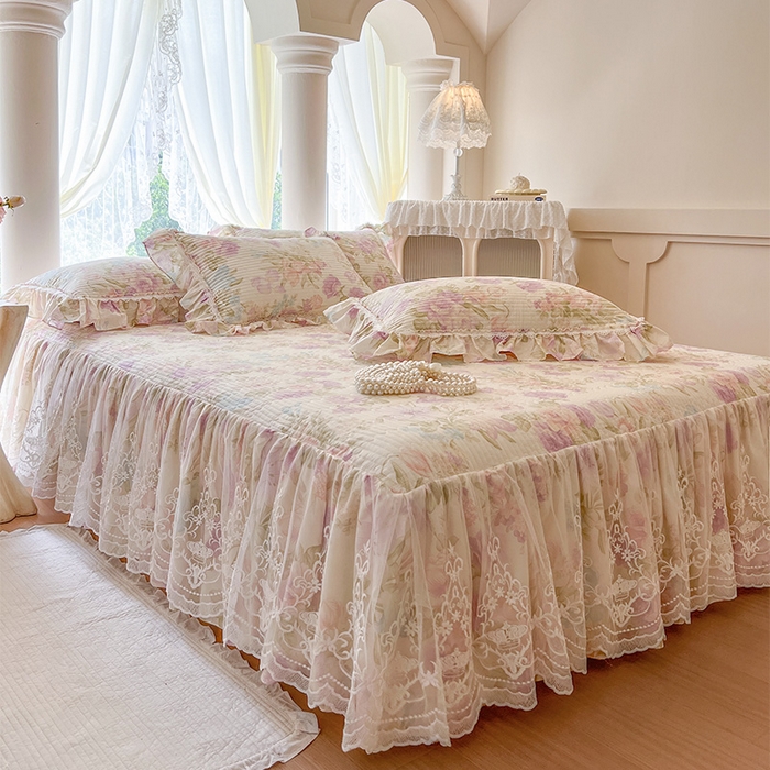 91家纺网 家纺一手货源 找家纺 瑞宝 2025新款法式全棉纯棉印花床裙四件套 紫韵花梦