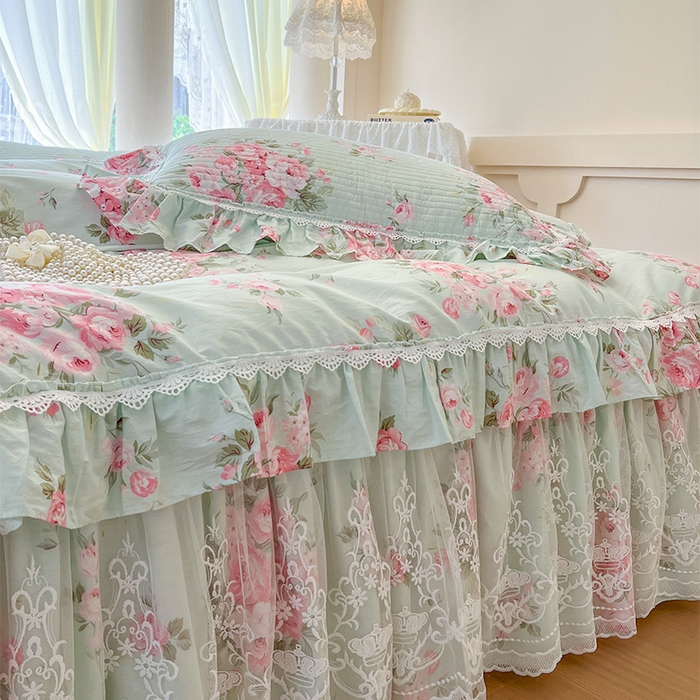 91家纺网 家纺一手货源 找家纺 瑞宝 2025新款法式全棉纯棉印花床裙四件套 罗微