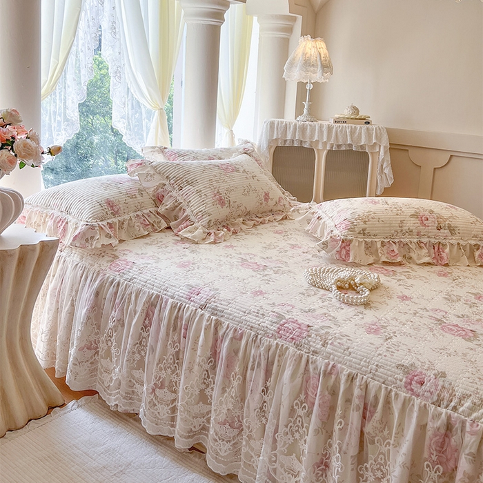 91家纺网 家纺一手货源 找家纺 瑞宝 2025新款法式全棉纯棉印花床裙四件套 美娜庄园