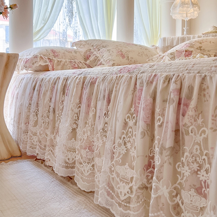 91家纺网 家纺一手货源 找家纺 瑞宝 2025新款法式全棉纯棉印花床裙四件套 美娜庄园