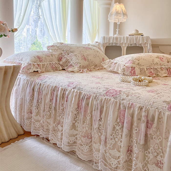 91家纺网 家纺一手货源 找家纺 瑞宝 2025新款法式全棉纯棉印花床裙四件套 美娜庄园