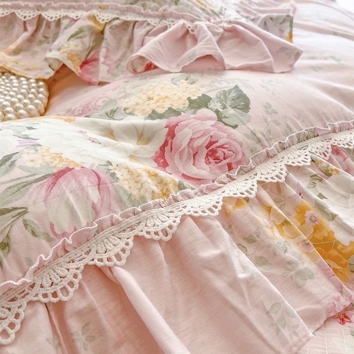 91家纺网 家纺一手货源 找家纺 瑞宝 2025新款法式全棉纯棉印花床裙四件套 沐熙