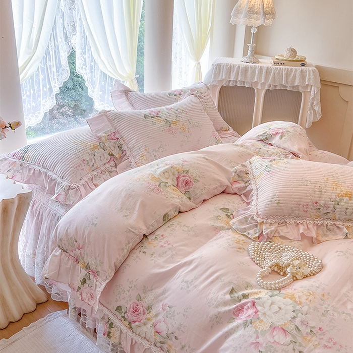 91家纺网 家纺一手货源 找家纺 瑞宝 2025新款法式全棉纯棉印花床裙四件套 沐熙