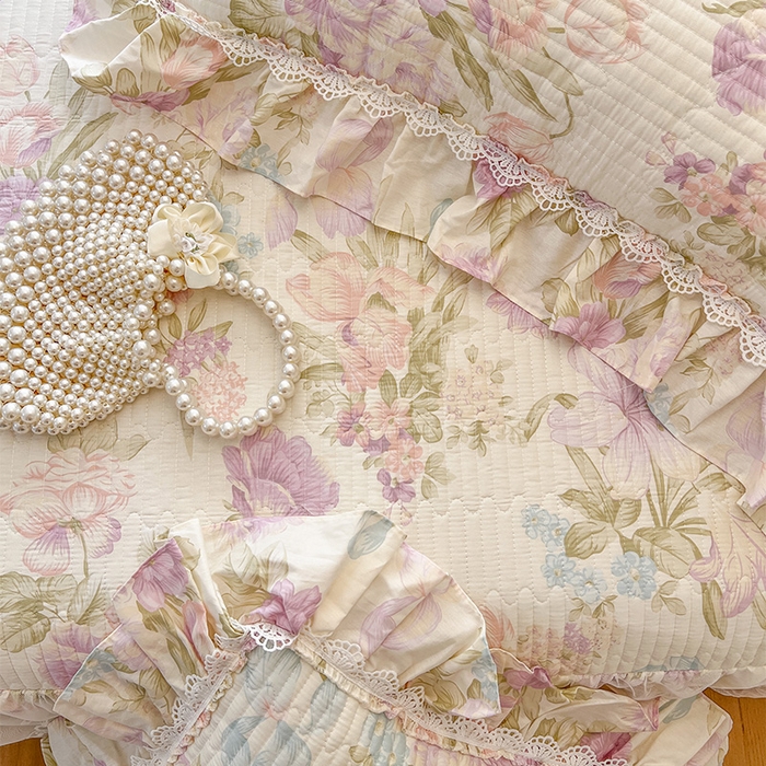 91家纺网 家纺一手货源 找家纺 瑞宝 2025新款法式全棉纯棉印花床裙四件套 紫韵花梦