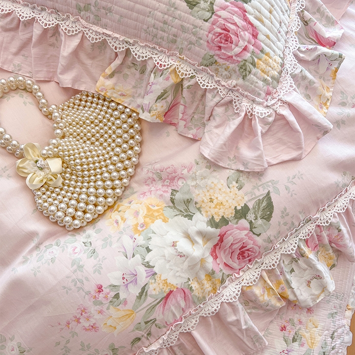 91家纺网 家纺一手货源 找家纺 瑞宝 2025新款法式全棉纯棉印花床裙四件套 沐熙