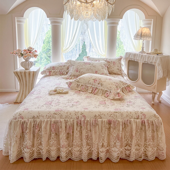 91家纺网 家纺一手货源 找家纺 瑞宝 2025新款法式全棉纯棉印花床裙四件套 美娜庄园