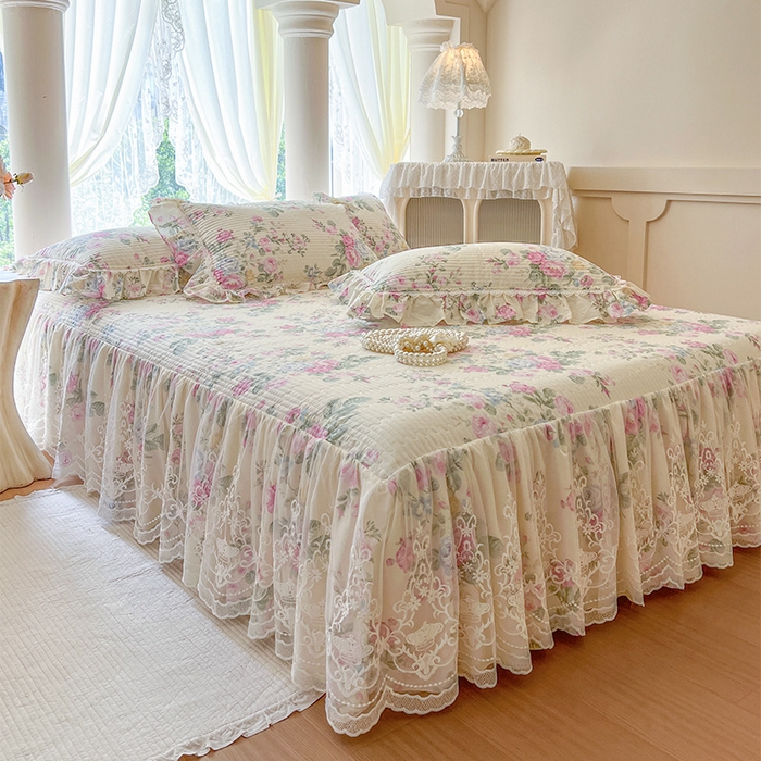 91家纺网 家纺一手货源 找家纺 瑞宝 2025新款法式全棉纯棉印花床裙四件套 可妮露