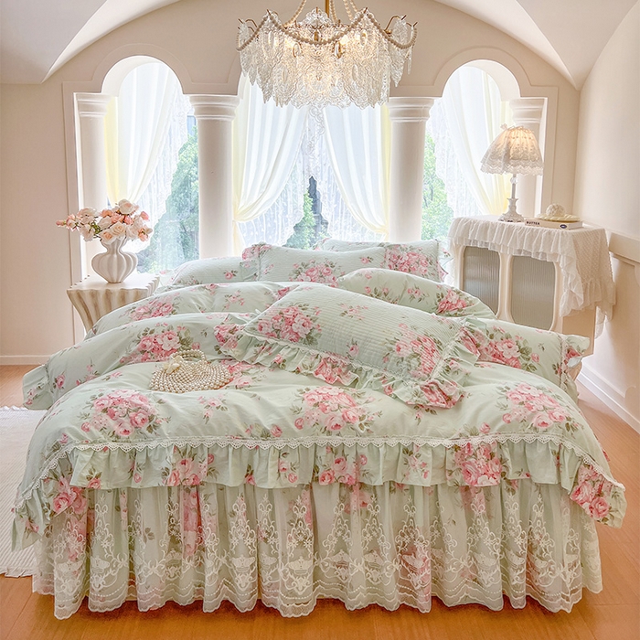 瑞宝 2025新款法式全棉纯棉印花床裙四件套 罗微