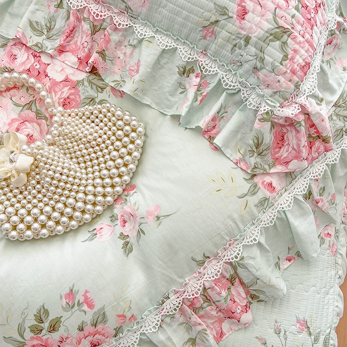 91家纺网 家纺一手货源 找家纺 瑞宝 2025新款法式全棉纯棉印花床裙四件套 罗微