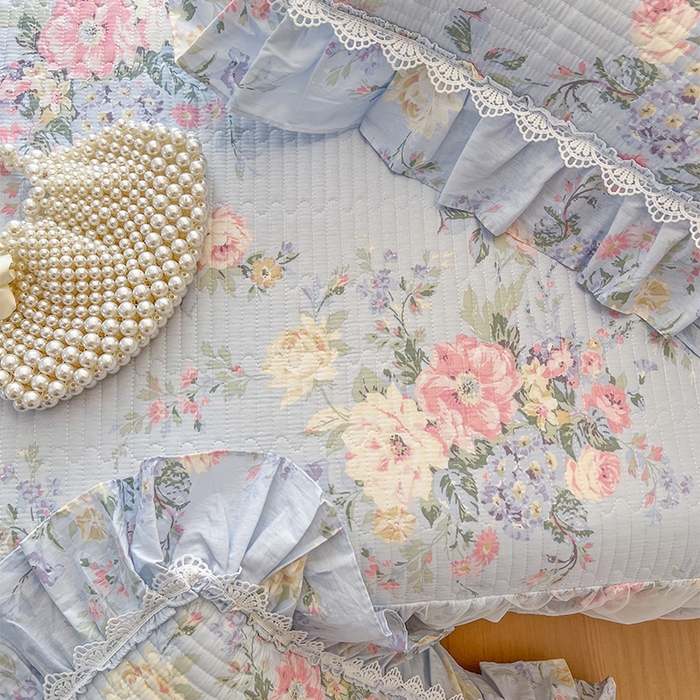 91家纺网 家纺一手货源 找家纺 瑞宝 2025新款法式全棉纯棉印花床裙四件套 栀夏海棠