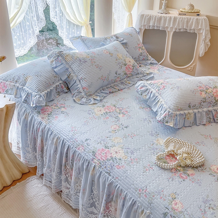 91家纺网 家纺一手货源 找家纺 瑞宝 2025新款法式全棉纯棉印花床裙四件套 栀夏海棠