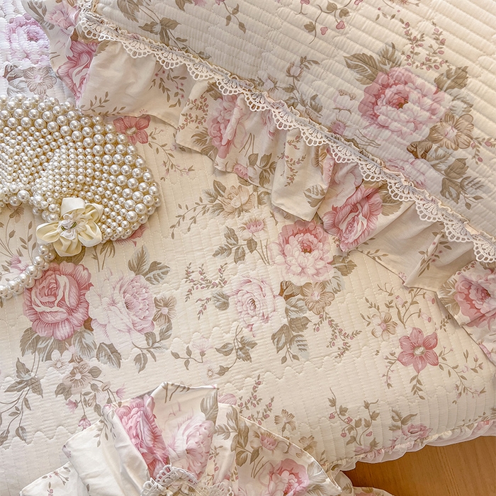 91家纺网 家纺一手货源 找家纺 瑞宝 2025新款法式全棉纯棉印花床裙四件套 美娜庄园