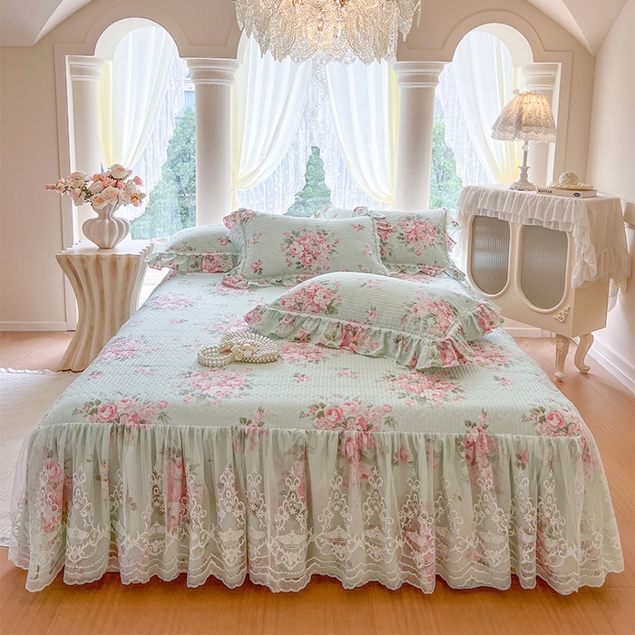 91家纺网 家纺一手货源 找家纺 瑞宝 2025新款法式全棉纯棉印花床裙四件套 罗微