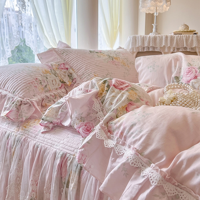 91家纺网 家纺一手货源 找家纺 瑞宝 2025新款法式全棉纯棉印花床裙四件套 沐熙