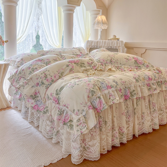 91家纺网 家纺一手货源 找家纺 瑞宝 2025新款法式全棉纯棉印花床裙四件套 可妮露