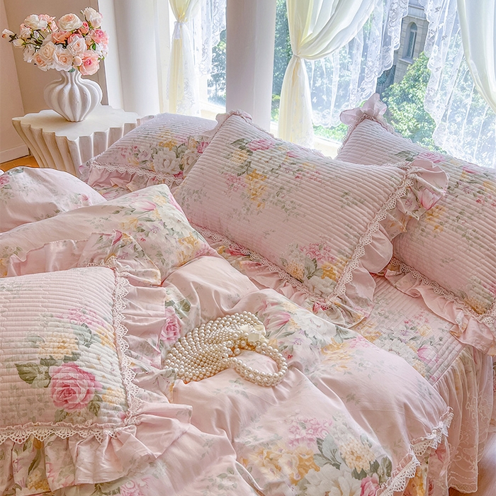 91家纺网 家纺一手货源 找家纺 瑞宝 2025新款法式全棉纯棉印花床裙四件套 沐熙