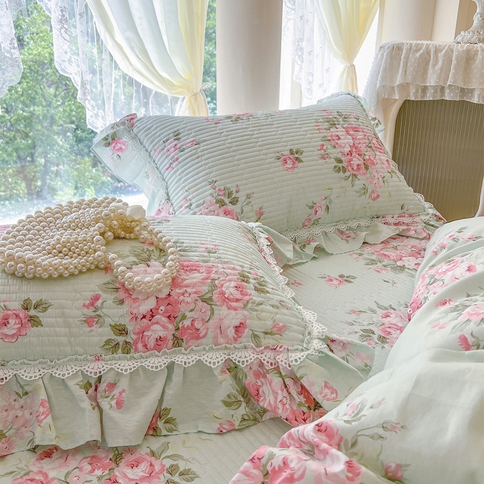 91家纺网 家纺一手货源 找家纺 瑞宝 2025新款法式全棉纯棉印花床裙四件套 罗微