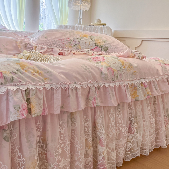 91家纺网 家纺一手货源 找家纺 瑞宝 2025新款法式全棉纯棉印花床裙四件套 沐熙