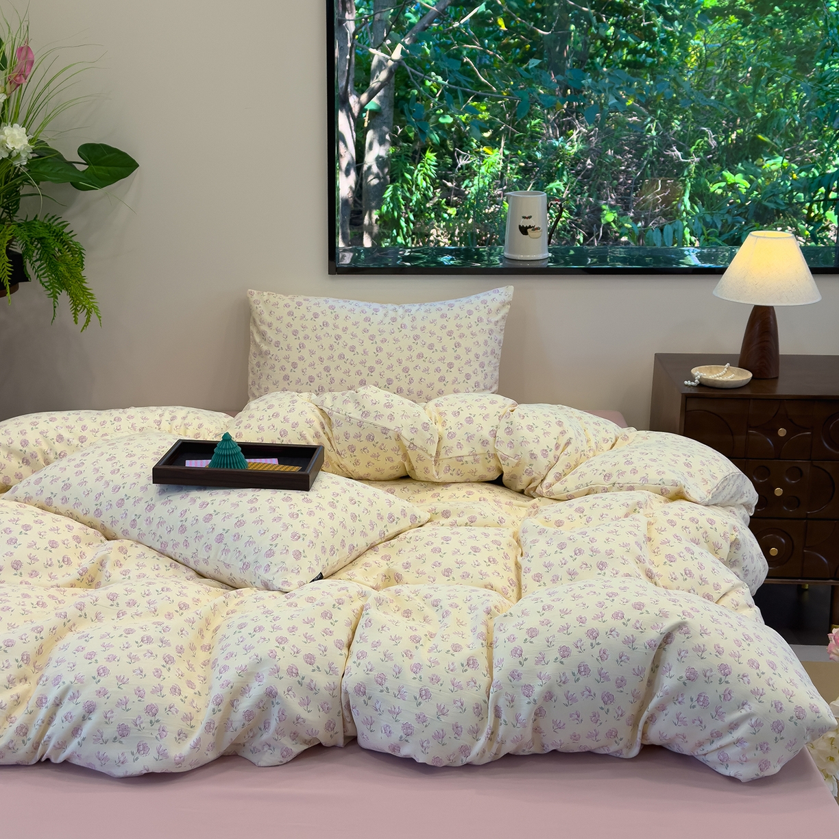 91家纺网 家纺一手货源 找家纺 竹合家纺 2025秋冬新品爆款有氧人字纹提花小清新加厚四件套 艾莉花园