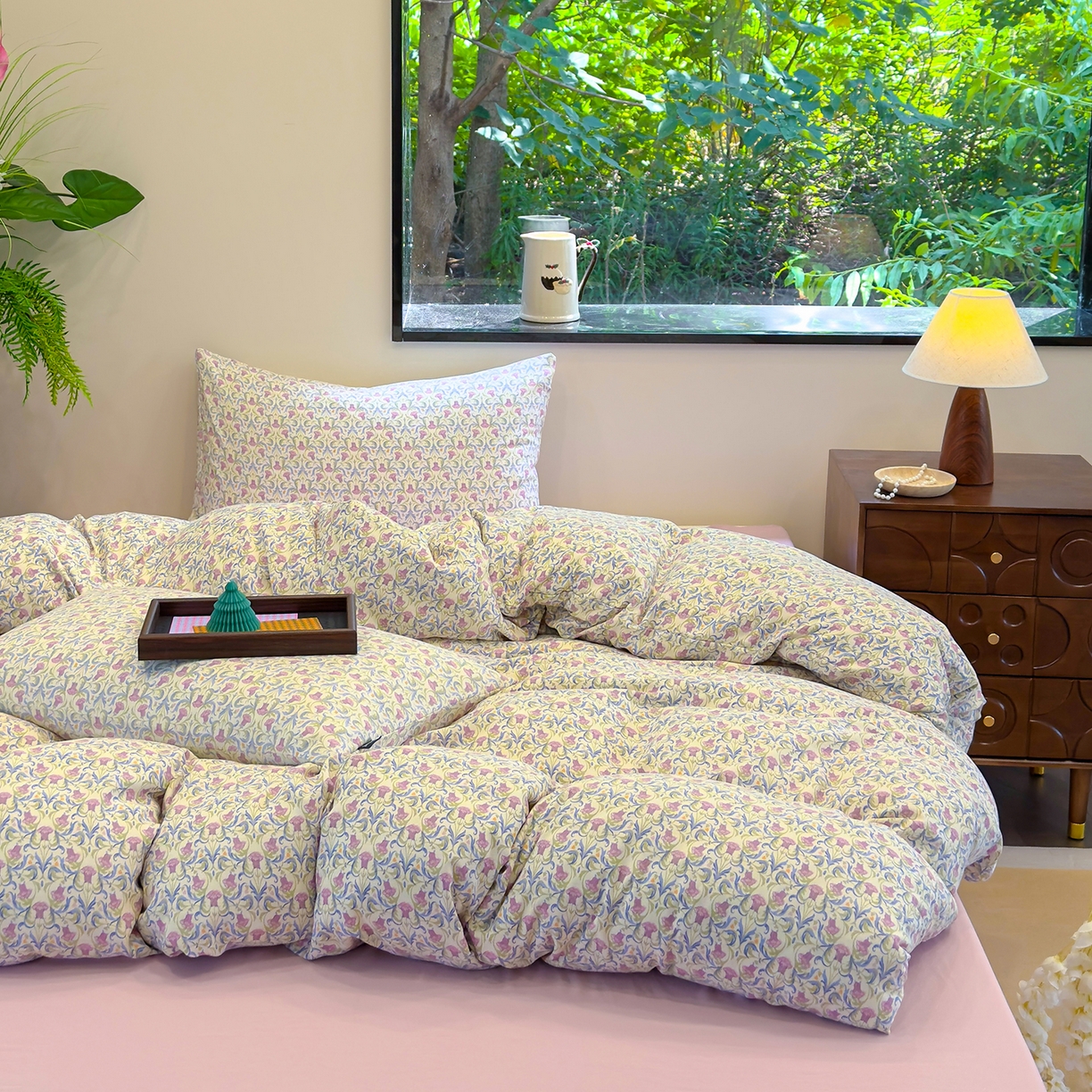 91家纺网 家纺一手货源 找家纺 竹合家纺 2025秋冬新品爆款有氧人字纹提花小清新加厚四件套 花影