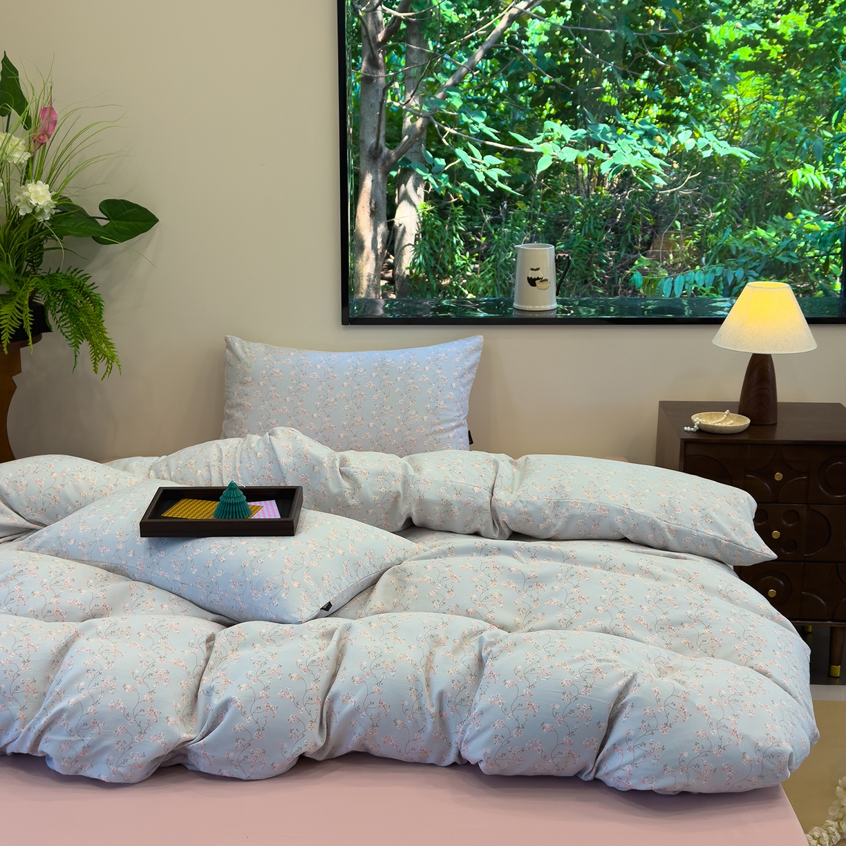 91家纺网 家纺一手货源 找家纺 竹合家纺 2025秋冬新品爆款有氧人字纹提花小清新加厚四件套 沫香