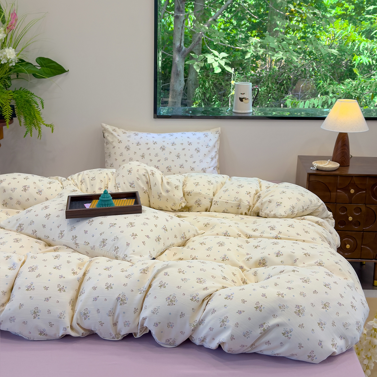 91家纺网 家纺一手货源 找家纺 竹合家纺 2025秋冬新品爆款有氧人字纹提花小清新加厚四件套 清都紫薇