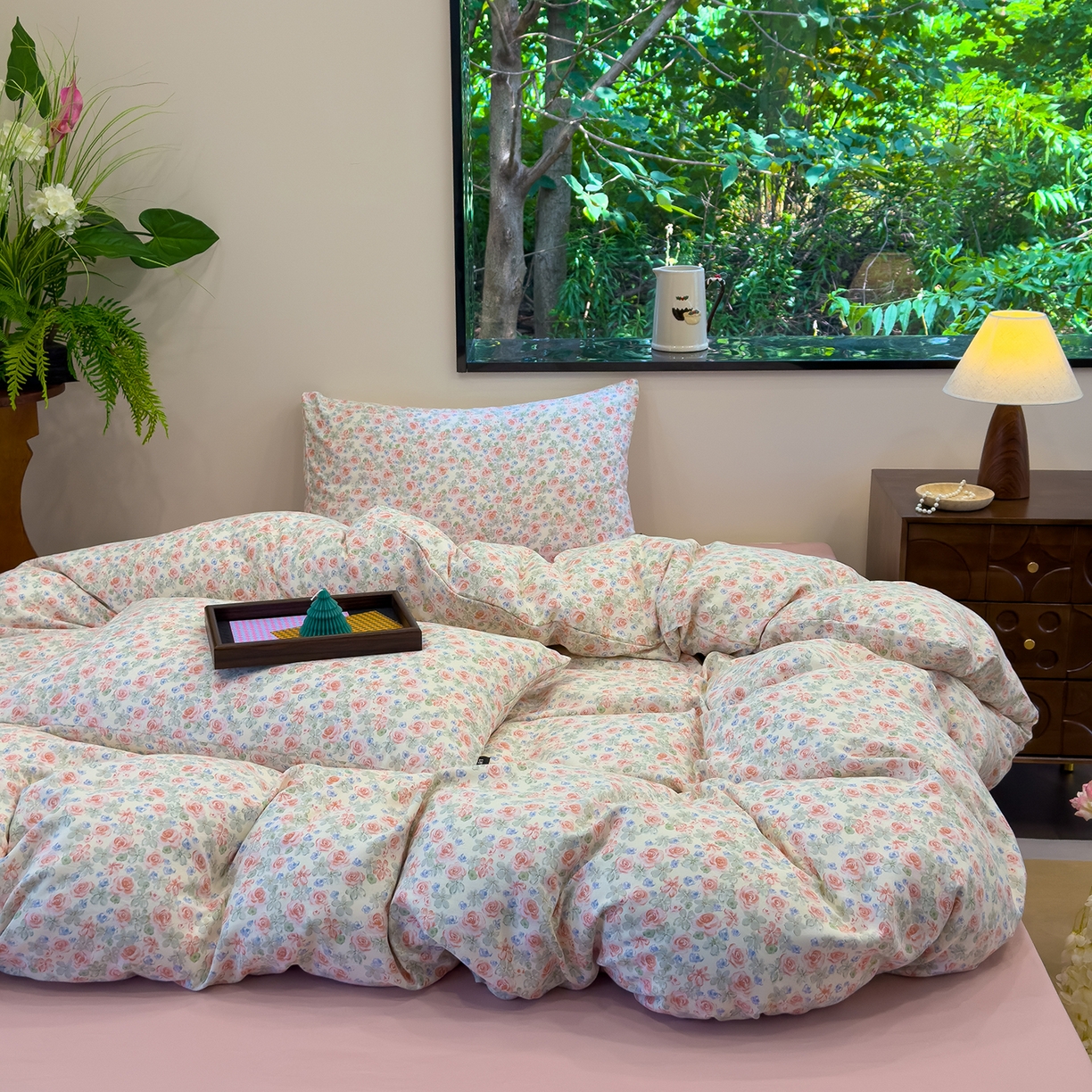 91家纺网 家纺一手货源 找家纺 竹合家纺 2025秋冬新品爆款有氧人字纹提花小清新加厚四件套 宛夏