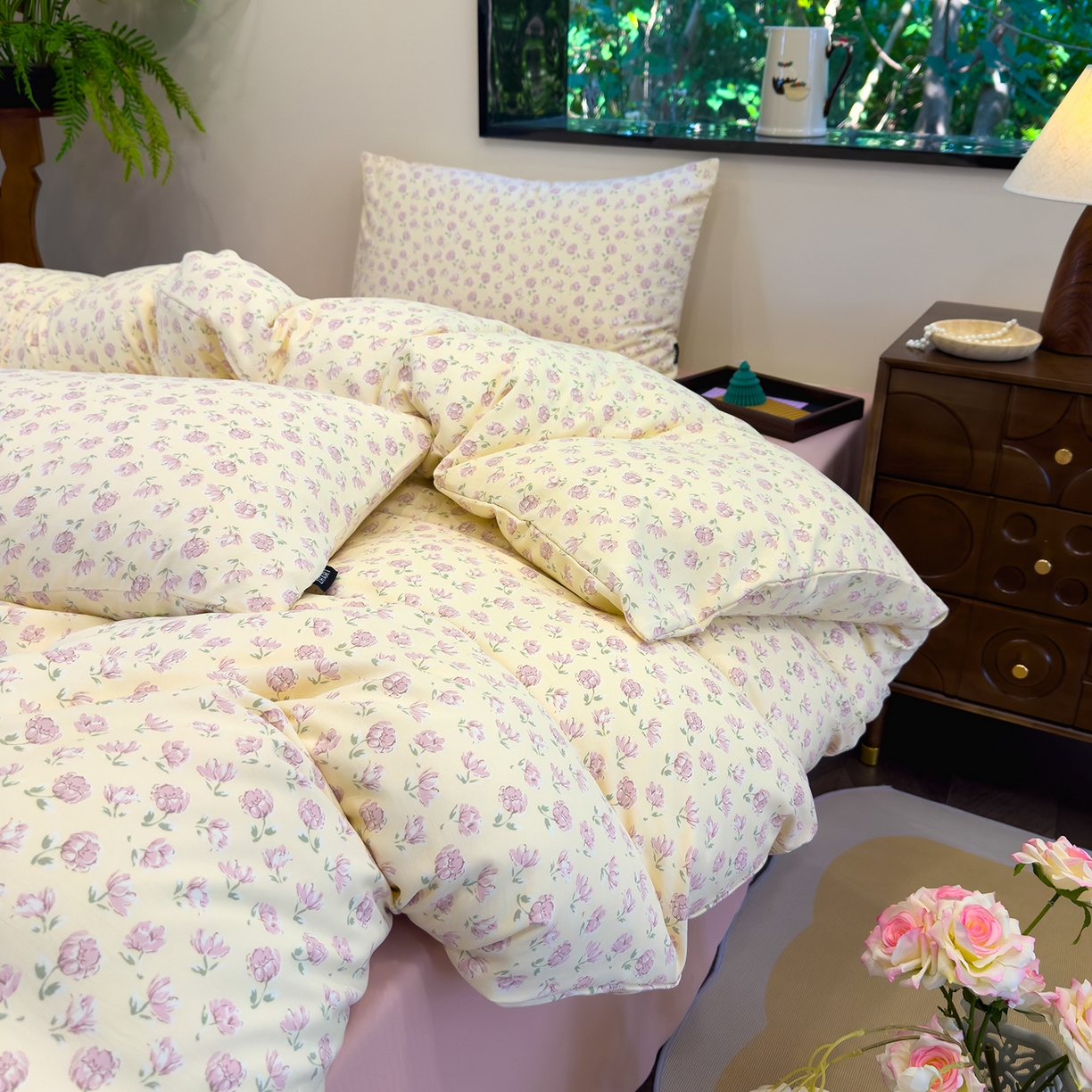 91家纺网 家纺一手货源 找家纺 竹合家纺 2025秋冬新品爆款有氧人字纹提花小清新加厚四件套 艾莉花园