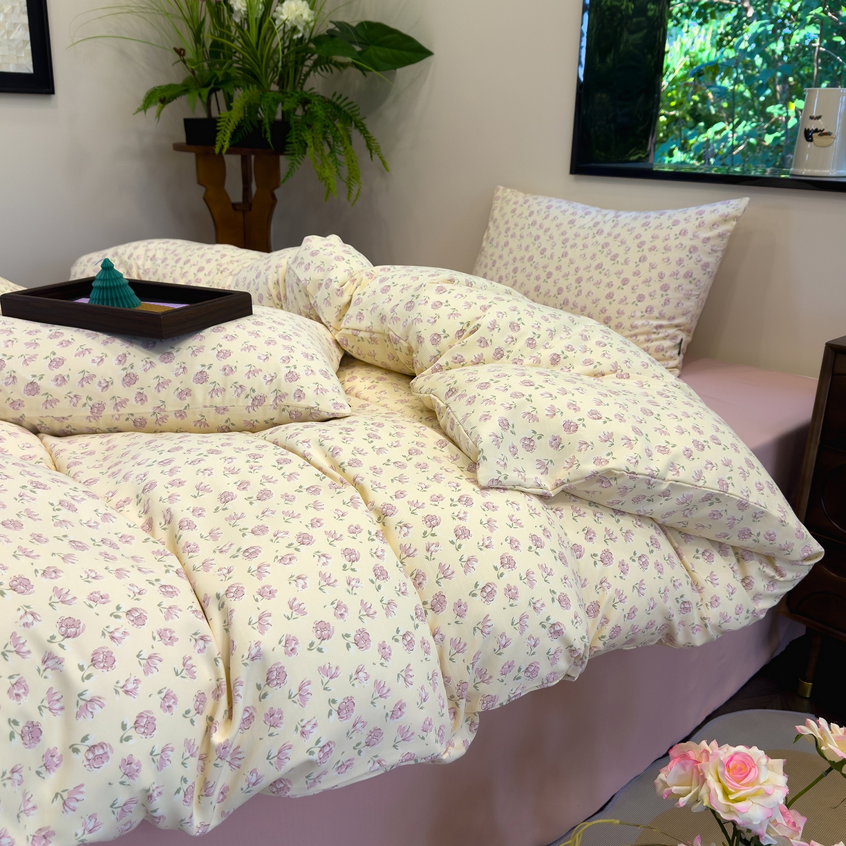 91家纺网 家纺一手货源 找家纺 竹合家纺 2025秋冬新品爆款有氧人字纹提花小清新加厚四件套 艾莉花园