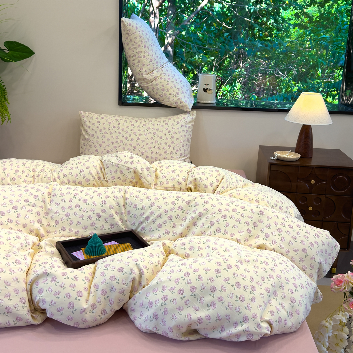 91家纺网 家纺一手货源 找家纺 竹合家纺 2025秋冬新品爆款有氧人字纹提花小清新加厚四件套 艾莉花园