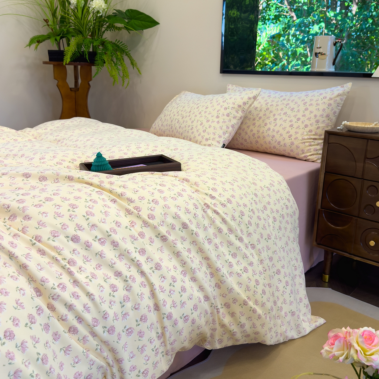 91家纺网 家纺一手货源 找家纺 竹合家纺 2025秋冬新品爆款有氧人字纹提花小清新加厚四件套 艾莉花园