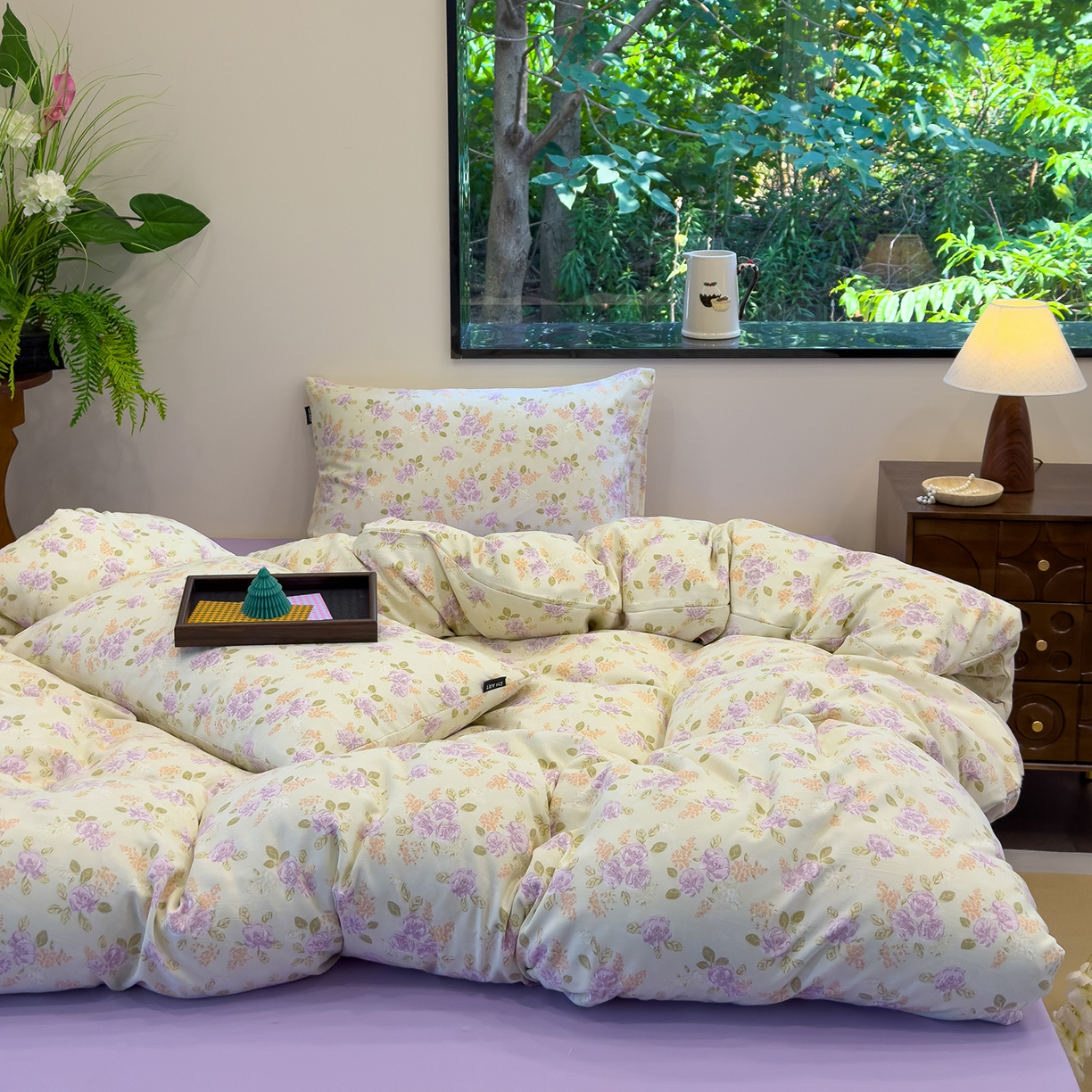 91家纺网 家纺一手货源 找家纺 竹合家纺 2025秋冬新品爆款有氧人字纹提花小清新加厚四件套 花颜