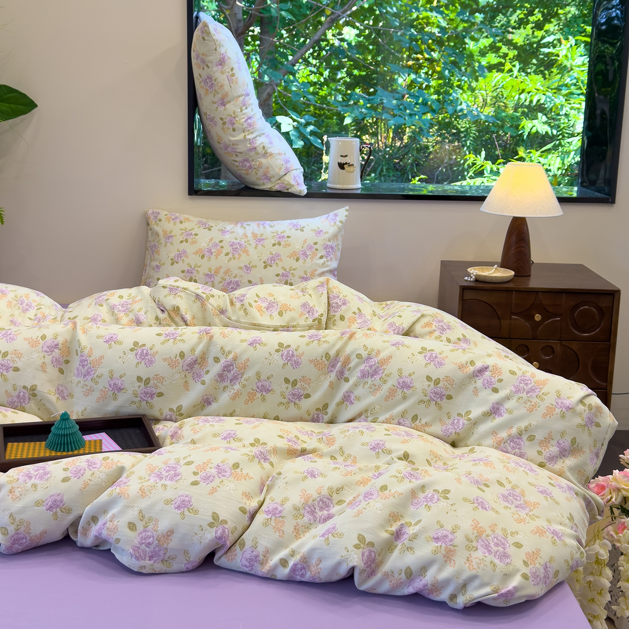 91家纺网 家纺一手货源 找家纺 竹合家纺 2025秋冬新品爆款有氧人字纹提花小清新加厚四件套 花颜