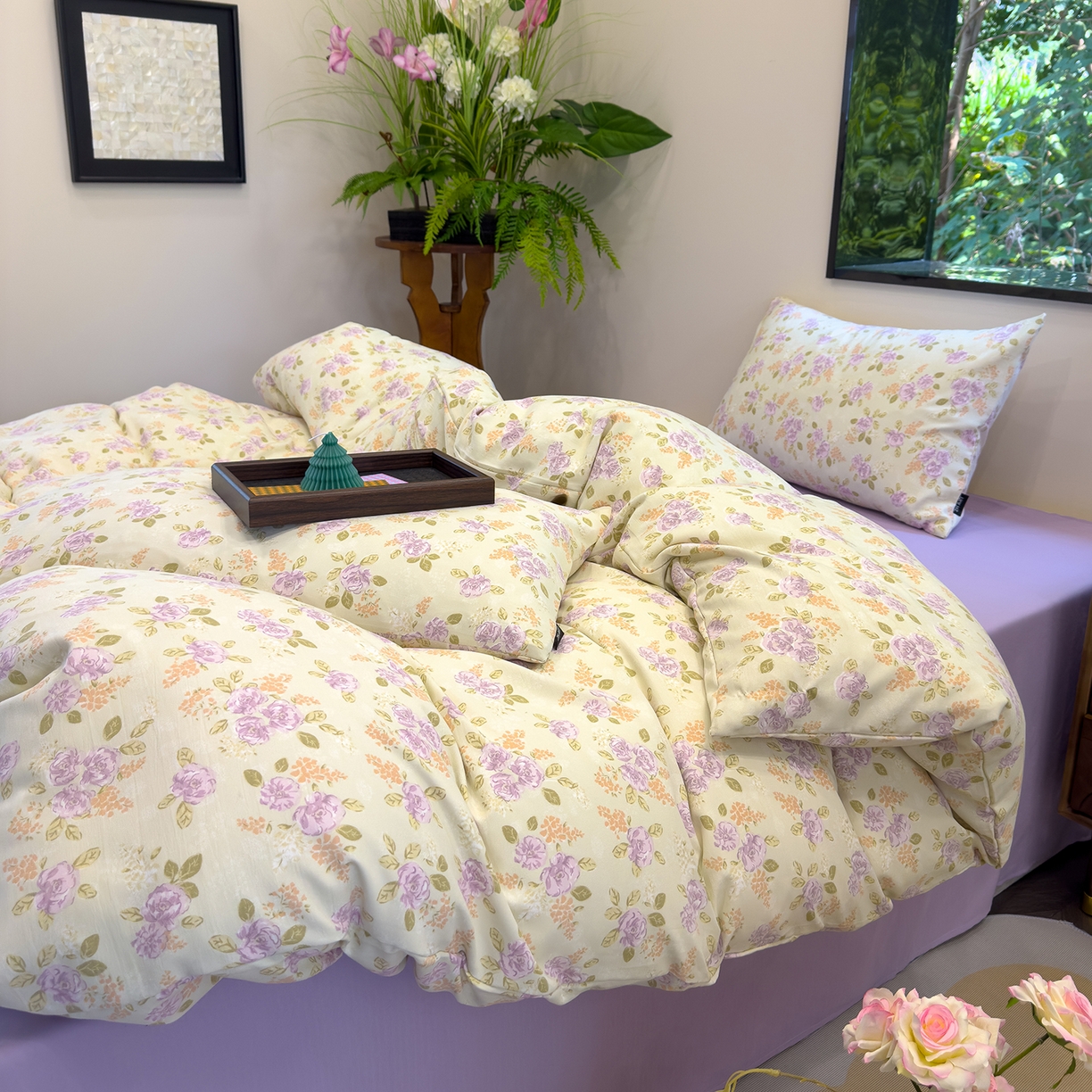 91家纺网 家纺一手货源 找家纺 竹合家纺 2025秋冬新品爆款有氧人字纹提花小清新加厚四件套 花颜