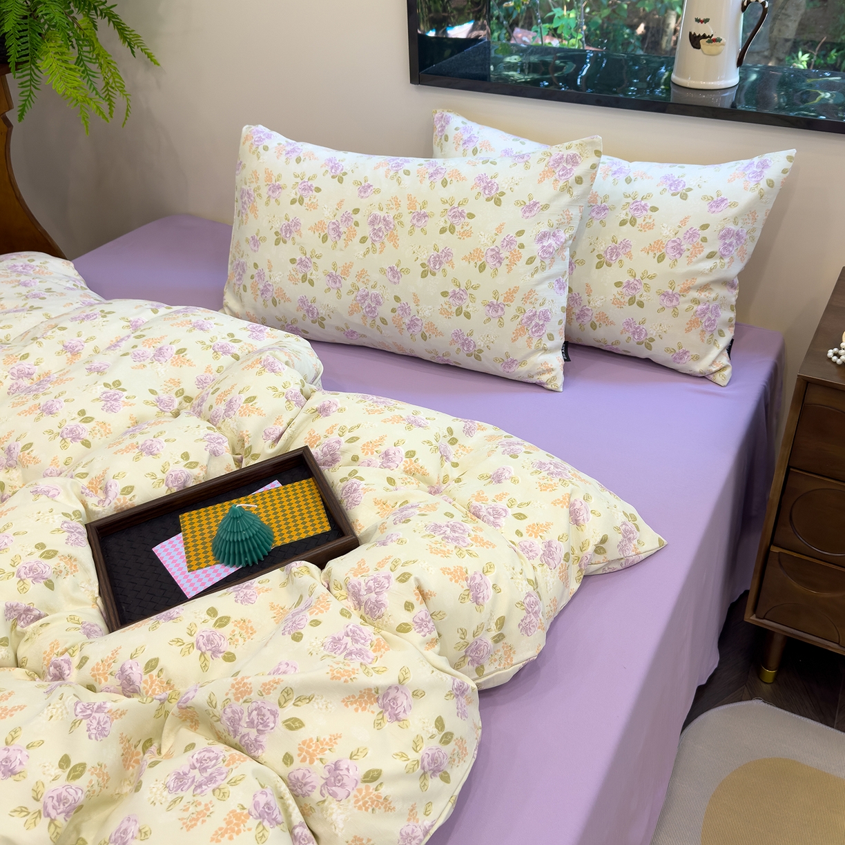 91家纺网 家纺一手货源 找家纺 竹合家纺 2025秋冬新品爆款有氧人字纹提花小清新加厚四件套 花颜