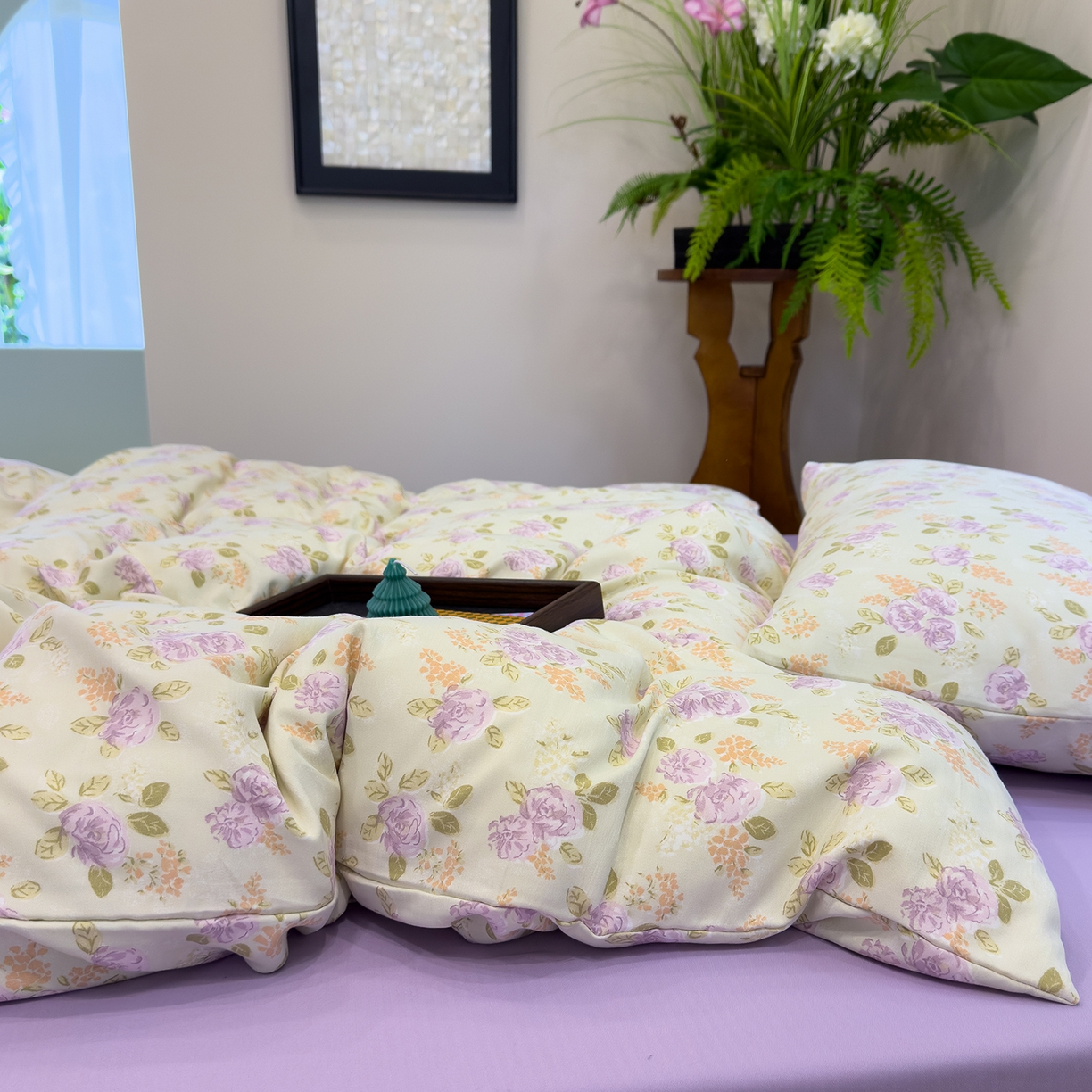 91家纺网 家纺一手货源 找家纺 竹合家纺 2025秋冬新品爆款有氧人字纹提花小清新加厚四件套 花颜