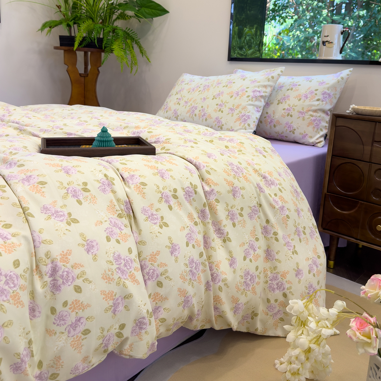 91家纺网 家纺一手货源 找家纺 竹合家纺 2025秋冬新品爆款有氧人字纹提花小清新加厚四件套 花颜