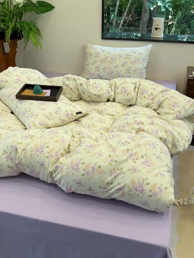 91家纺网 家纺一手货源 找家纺 竹合家纺 2025秋冬新品爆款有氧人字纹提花小清新加厚四件套 花颜