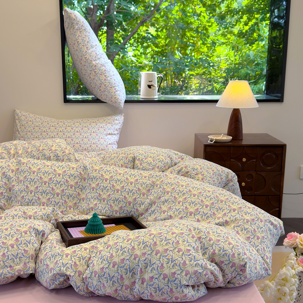 91家纺网 家纺一手货源 找家纺 竹合家纺 2025秋冬新品爆款有氧人字纹提花小清新加厚四件套 花影