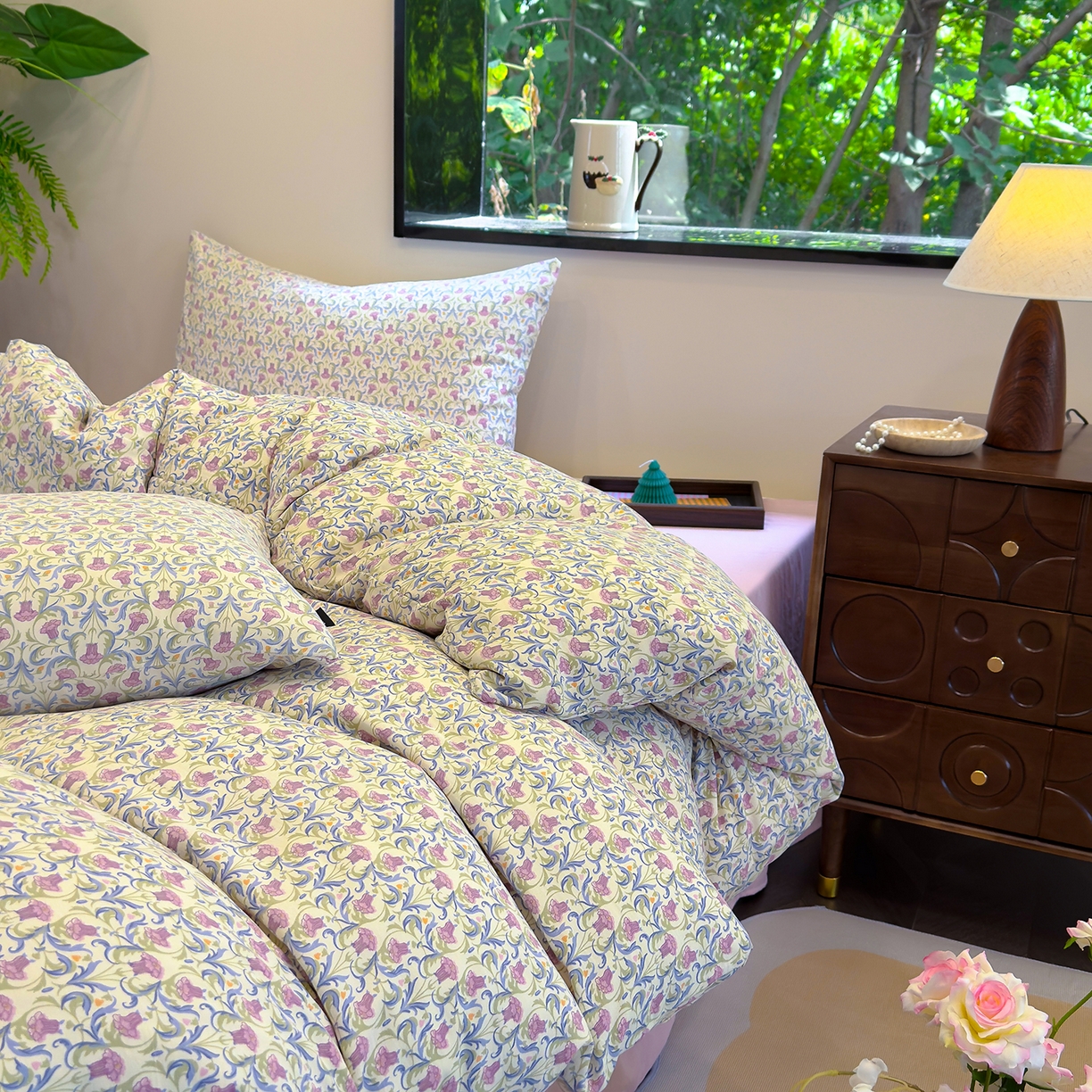 91家纺网 家纺一手货源 找家纺 竹合家纺 2025秋冬新品爆款有氧人字纹提花小清新加厚四件套 花影