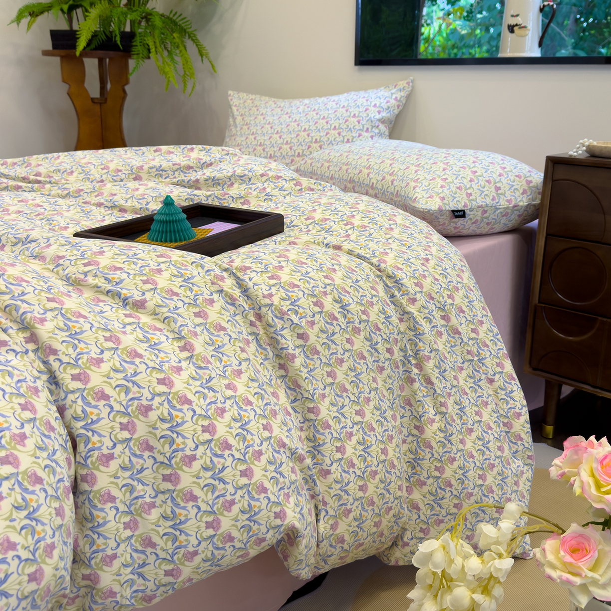 91家纺网 家纺一手货源 找家纺 竹合家纺 2025秋冬新品爆款有氧人字纹提花小清新加厚四件套 花影